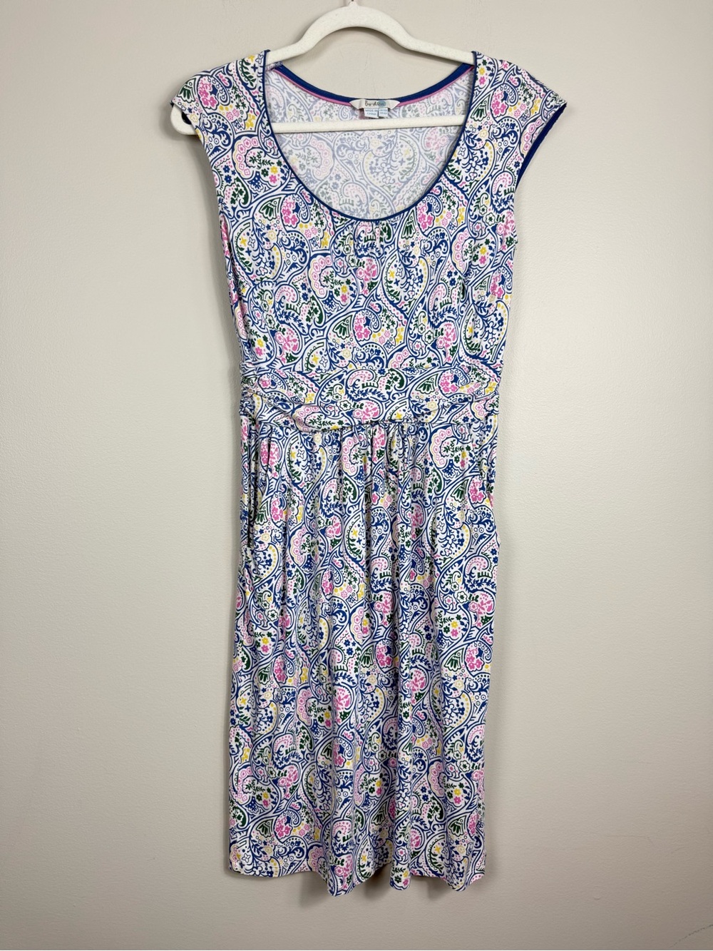 Boden Margot Dress Women 6R Jersey Multi Floral Scoop Neck Cap Sleeve Pockets